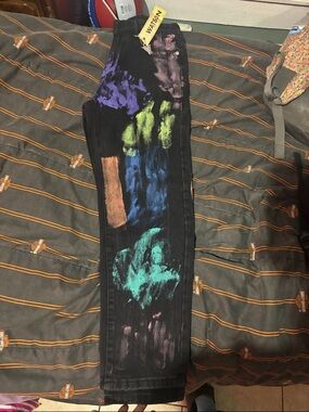 Women's Black Painted-Effect Jeans - Multicolor Accents